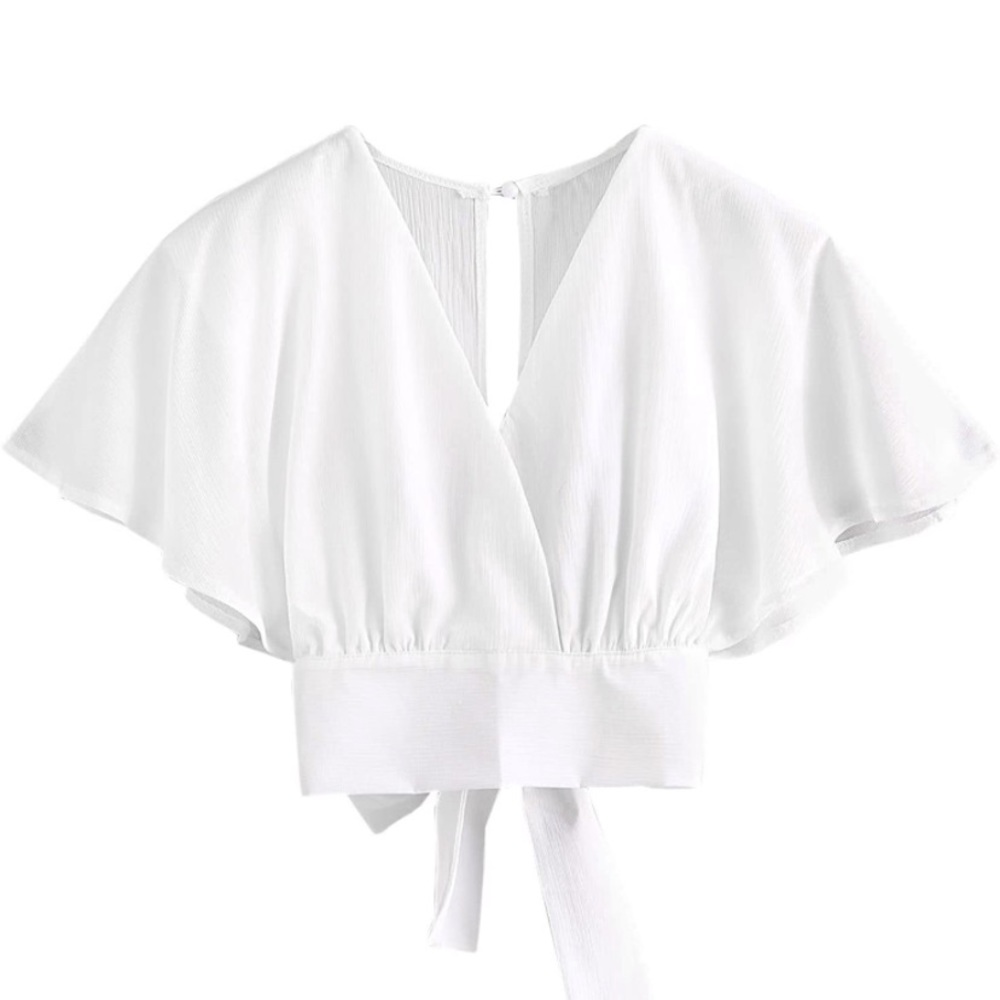 Never Work crop tie flutter top